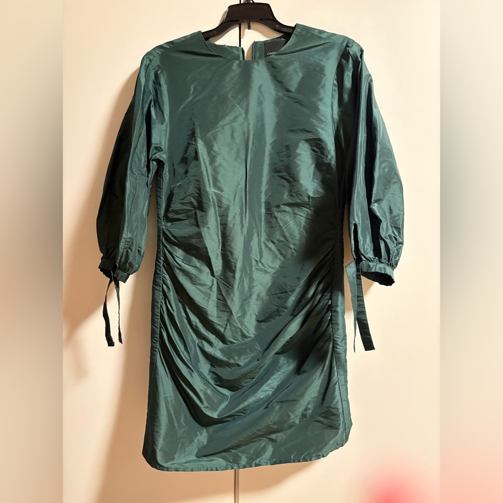 CYNTHIA ROWLEY Emerald Green Long Sleeve Ruched Dress